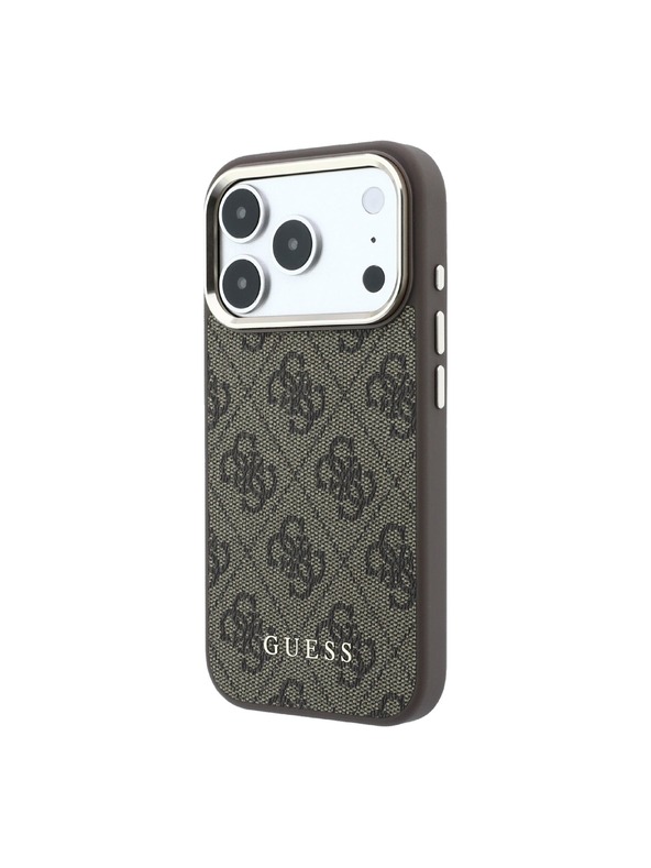Guess Guess PU Leather 4G Gold Frame MagSafe Hátlap iPhone 18 Pro Brown