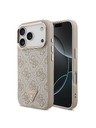 Guess Guess PU Leather 4G Strass Triangle Logo Gold Frame MagSafe Hátlap iPhone 18 Pro Pink