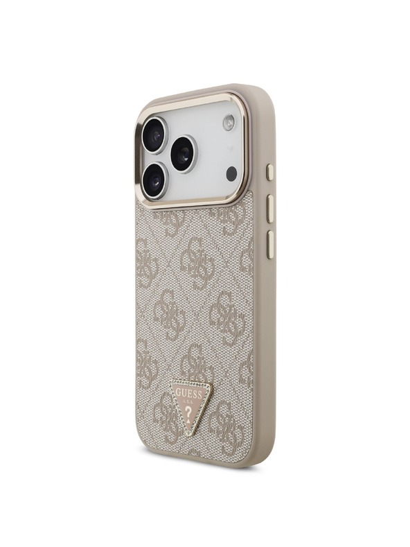 Guess Guess PU Leather 4G Strass Triangle Logo Gold Frame MagSafe Hátlap iPhone 18 Pro Pink