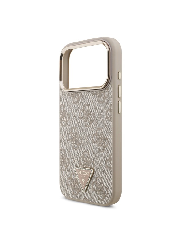 Guess Guess PU Leather 4G Strass Triangle Logo Gold Frame MagSafe Hátlap iPhone 18 Pro Pink