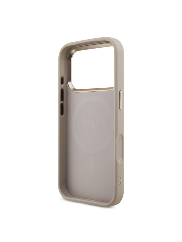 Guess Guess PU Leather 4G Strass Triangle Logo Gold Frame MagSafe Hátlap iPhone 18 Pro Pink