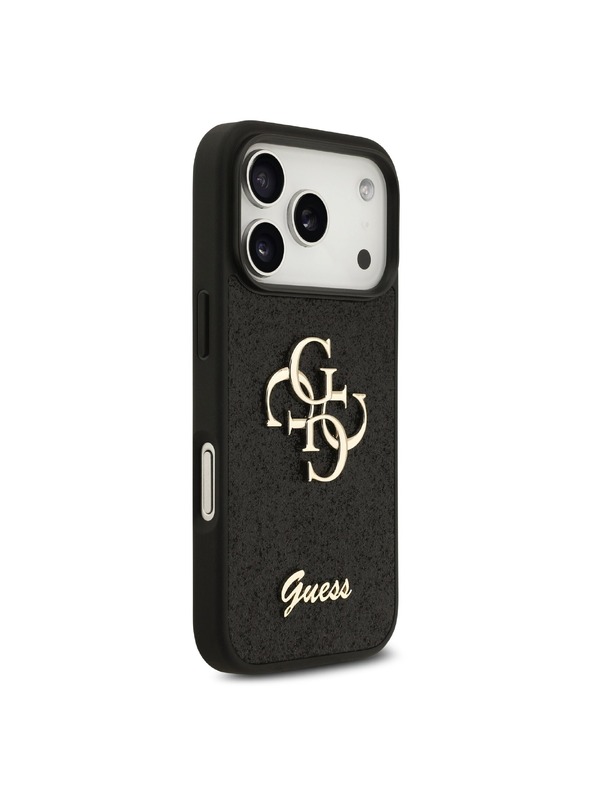 Guess Guess PU Fixed Glitter 4G Metal Logo Hátlap iPhone 18 Pro Black
