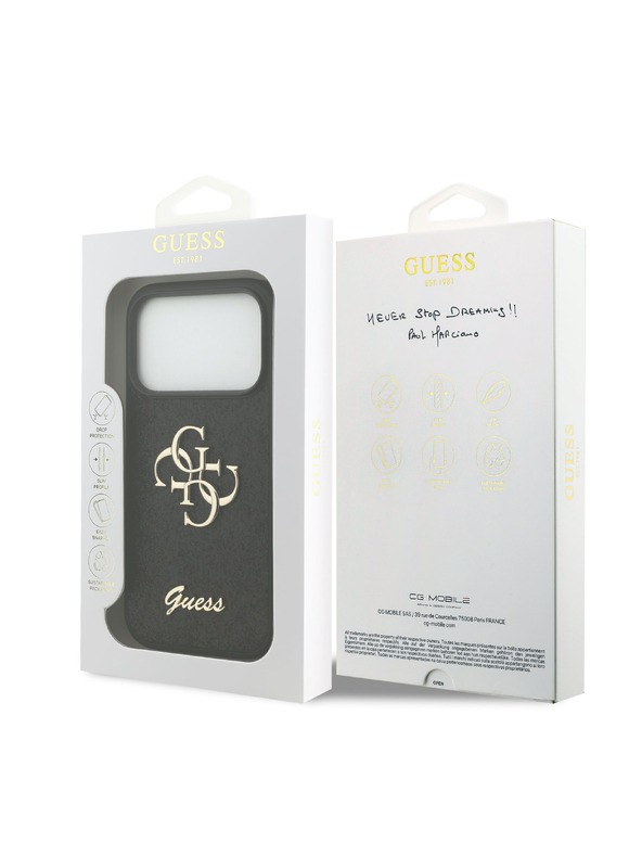 Guess Guess PU Fixed Glitter 4G Metal Logo Hátlap iPhone 18 Pro Black