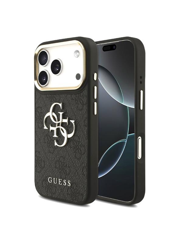 Guess Guess PU Leather 4G Metal Logo Gold Frame Hátlap iPhone 18 Pro Black