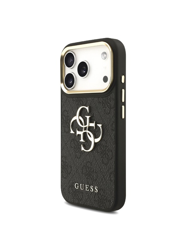 Guess Guess PU Leather 4G Metal Logo Gold Frame Hátlap iPhone 18 Pro Black