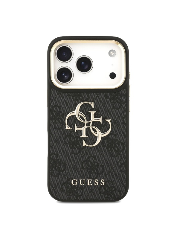 Guess Guess PU Leather 4G Metal Logo Gold Frame Hátlap iPhone 18 Pro Black