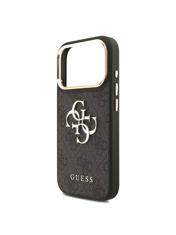 Guess Guess PU Leather 4G Metal Logo Gold Frame Hátlap iPhone 18 Pro Black