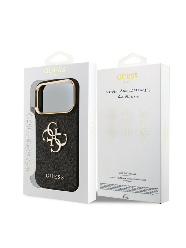 Guess Guess PU Leather 4G Metal Logo Gold Frame Hátlap iPhone 18 Pro Black