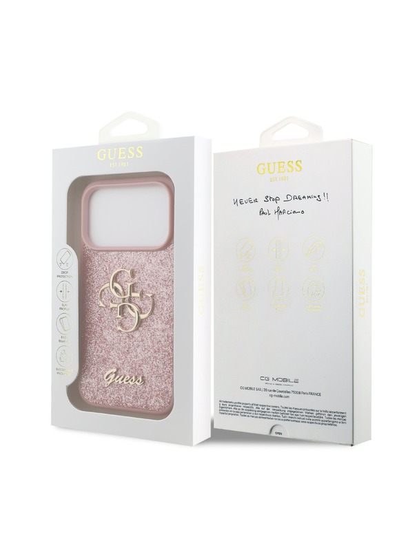 Guess Guess PU Fixed Glitter 4G Metal Logo Hátlap iPhone 18 Pro Pink