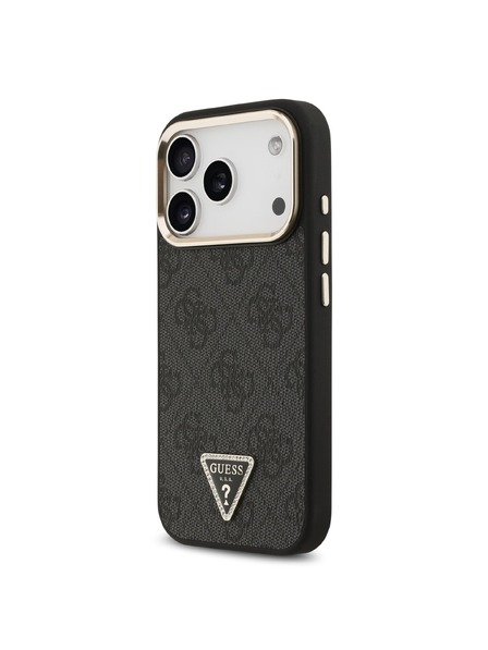 Guess Guess PU Leather 4G Strass Triangle Logo Gold Frame MagSafe Hátlap iPhone 18 Pro Black