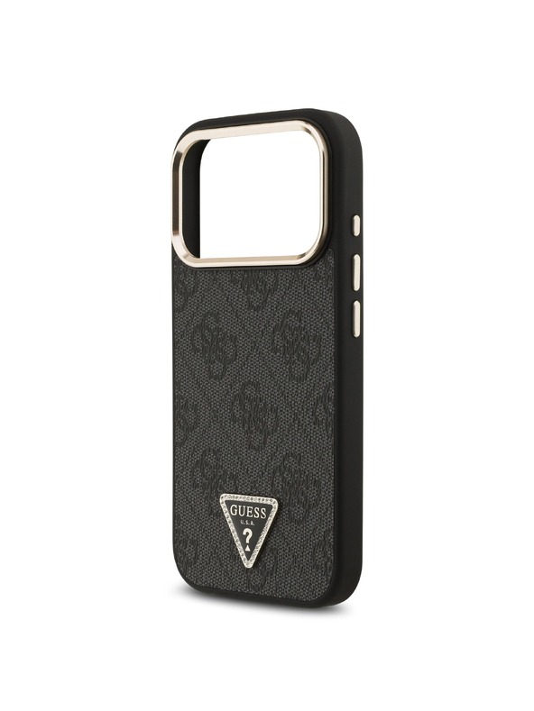 Guess Guess PU Leather 4G Strass Triangle Logo Gold Frame MagSafe Hátlap iPhone 18 Pro Black