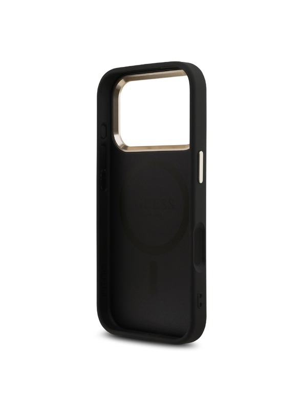 Guess Guess PU Leather 4G Strass Triangle Logo Gold Frame MagSafe Hátlap iPhone 18 Pro Black