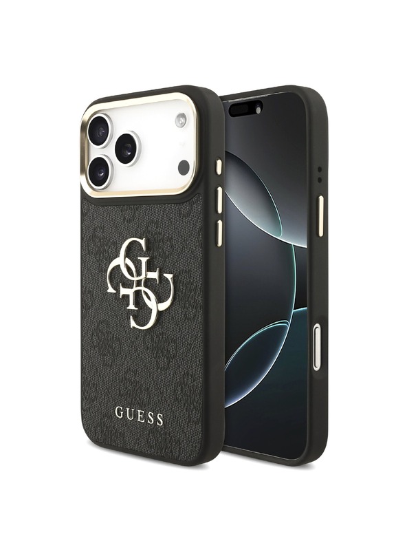 Guess Guess PU Leather 4G Metal Logo Gold Frame Hátlap iPhone 18 Pro Max Black