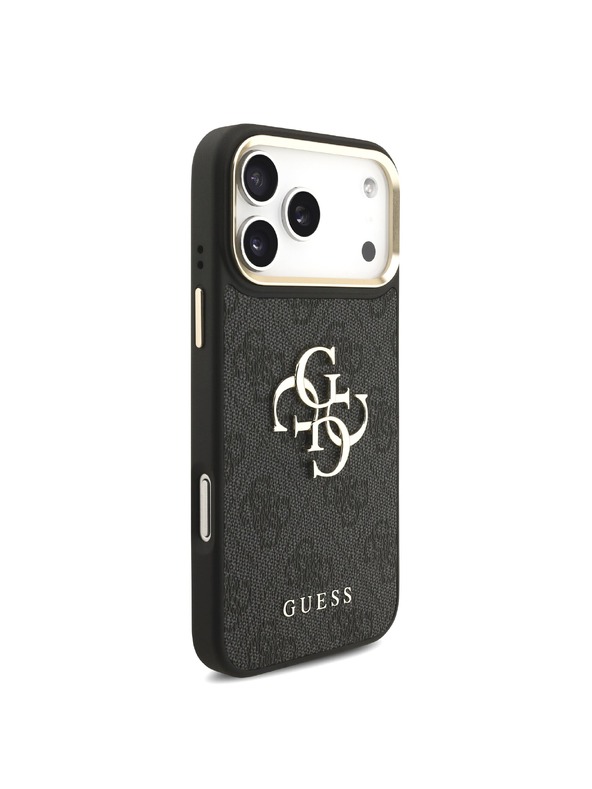 Guess Guess PU Leather 4G Metal Logo Gold Frame Hátlap iPhone 18 Pro Max Black