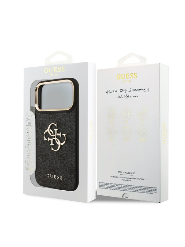 Guess Guess PU Leather 4G Metal Logo Gold Frame Hátlap iPhone 18 Pro Max Black