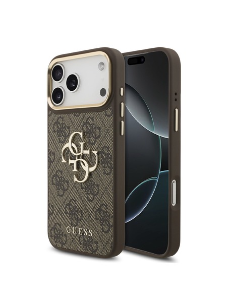 Guess Guess PU Leather 4G Metal Logo Gold Frame Hátlap iPhone 18 Pro Max Brown