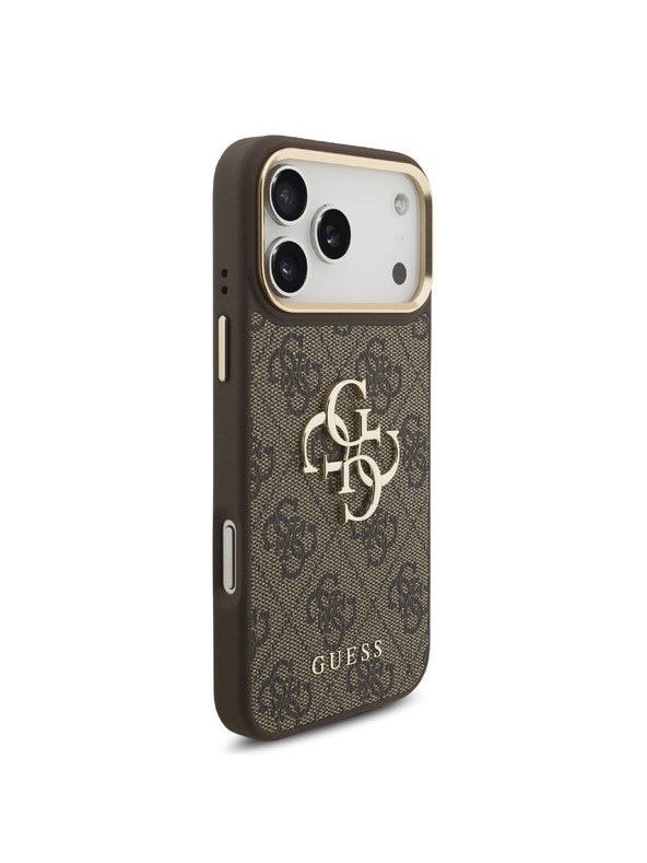 Guess Guess PU Leather 4G Metal Logo Gold Frame Hátlap iPhone 18 Pro Max Brown