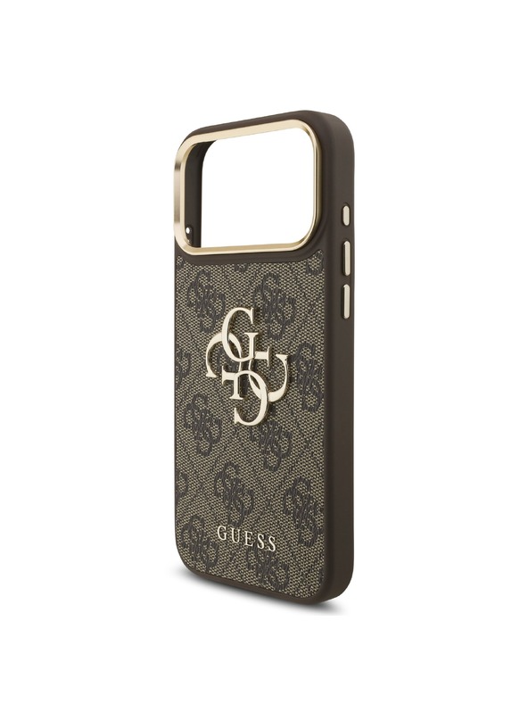 Guess Guess PU Leather 4G Metal Logo Gold Frame Hátlap iPhone 18 Pro Max Brown