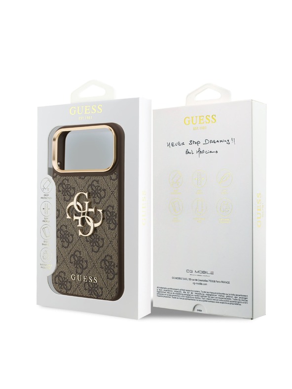 Guess Guess PU Leather 4G Metal Logo Gold Frame Hátlap iPhone 18 Pro Max Brown