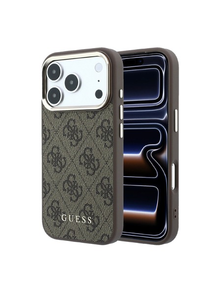 Guess Guess PU Leather 4G Gold Frame MagSafe Hátlap iPhone 18 Pro Max Brown