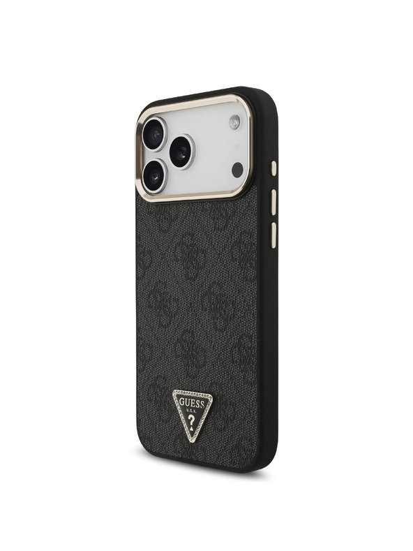 Guess Guess PU Leather 4G Strass Triangle Logo Gold Frame MagSafe Hátlap iPhone 18 Pro Max Black