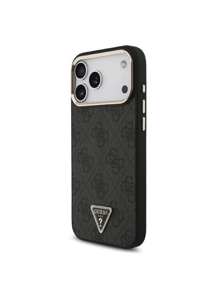 Guess Guess PU Leather 4G Strass Triangle Logo Gold Frame MagSafe Hátlap iPhone 18 Pro Max Black