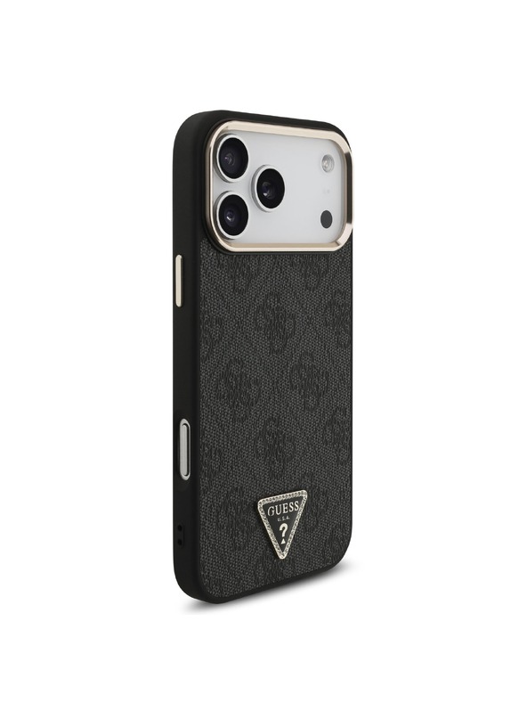 Guess Guess PU Leather 4G Strass Triangle Logo Gold Frame MagSafe Hátlap iPhone 18 Pro Max Black