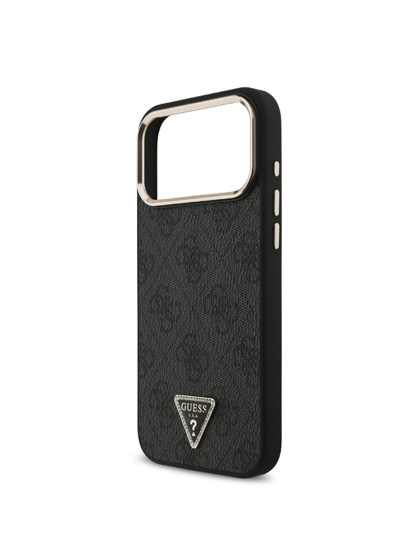 Guess Guess PU Leather 4G Strass Triangle Logo Gold Frame MagSafe Hátlap iPhone 18 Pro Max Black