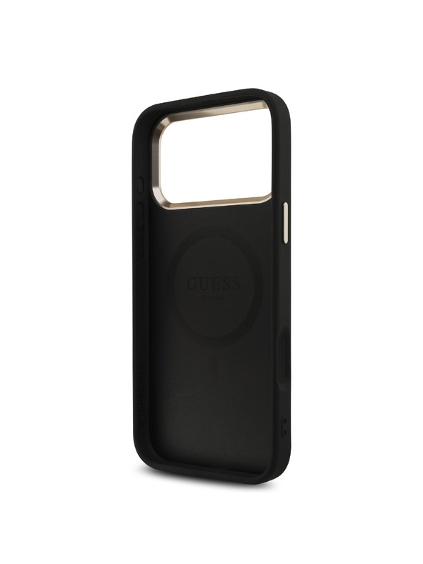 Guess Guess PU Leather 4G Strass Triangle Logo Gold Frame MagSafe Hátlap iPhone 18 Pro Max Black