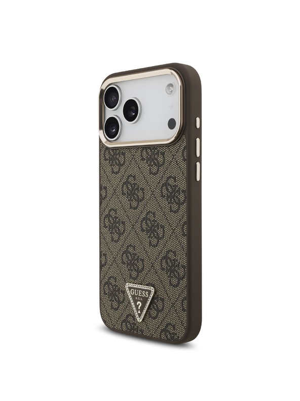 Guess Guess PU Leather 4G Strass Triangle Logo Gold Frame MagSafe Hátlap iPhone 18 Pro Max Brown