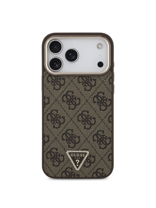 Guess Guess PU Leather 4G Strass Triangle Logo Gold Frame MagSafe Hátlap iPhone 18 Pro Max Brown