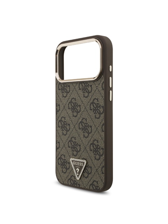 Guess Guess PU Leather 4G Strass Triangle Logo Gold Frame MagSafe Hátlap iPhone 18 Pro Max Brown