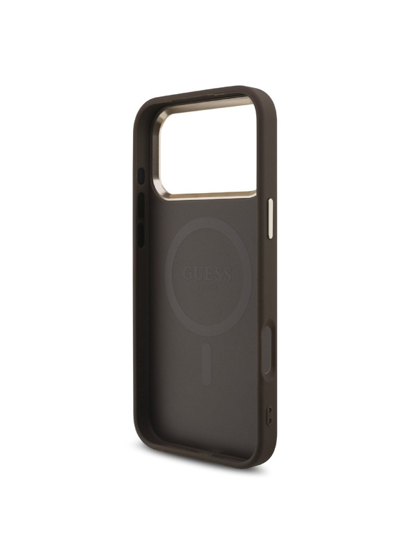 Guess Guess PU Leather 4G Strass Triangle Logo Gold Frame MagSafe Hátlap iPhone 18 Pro Max Brown