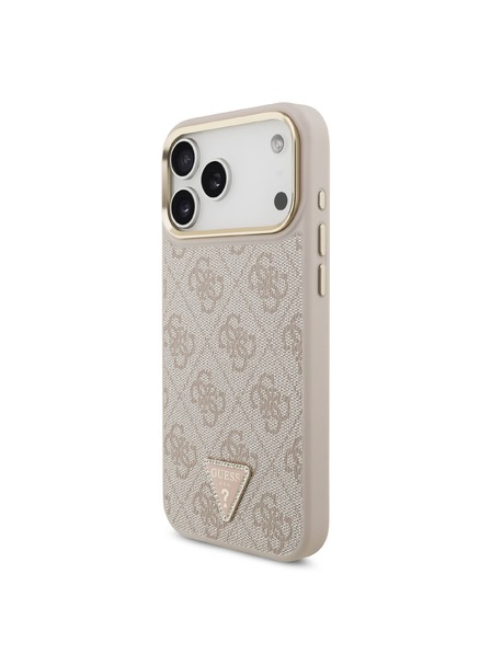 Guess Guess PU Leather 4G Strass Triangle Logo Gold Frame MagSafe Hátlap iPhone 18 Pro Max Pink