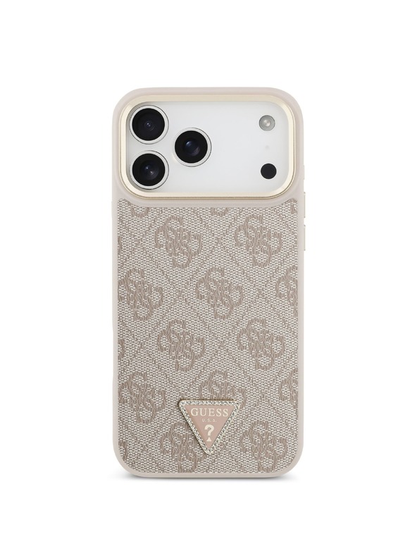 Guess Guess PU Leather 4G Strass Triangle Logo Gold Frame MagSafe Hátlap iPhone 18 Pro Max Pink