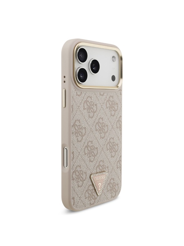 Guess Guess PU Leather 4G Strass Triangle Logo Gold Frame MagSafe Hátlap iPhone 18 Pro Max Pink