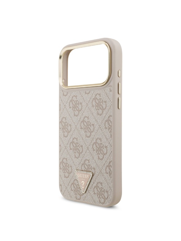 Guess Guess PU Leather 4G Strass Triangle Logo Gold Frame MagSafe Hátlap iPhone 18 Pro Max Pink