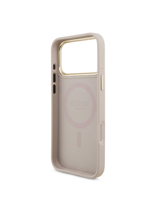 Guess Guess PU Leather 4G Strass Triangle Logo Gold Frame MagSafe Hátlap iPhone 18 Pro Max Pink