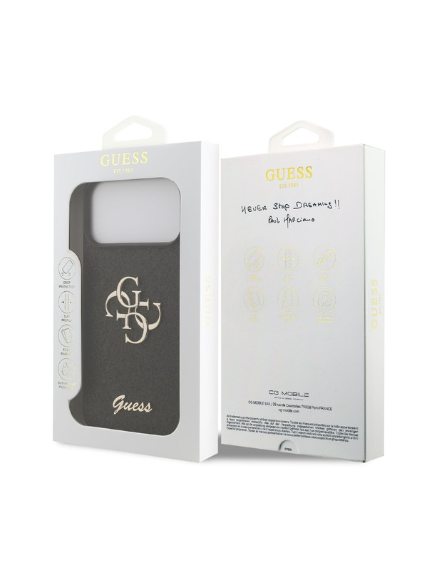 Guess Guess PU Fixed Glitter 4G Metal Logo Hátlap iPhone 18 Pro Max Black