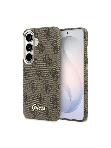 Guess Guess PU 4G Script Metal Logo Magnetic Hátlap Samsung Galaxy S26-hoz Barna