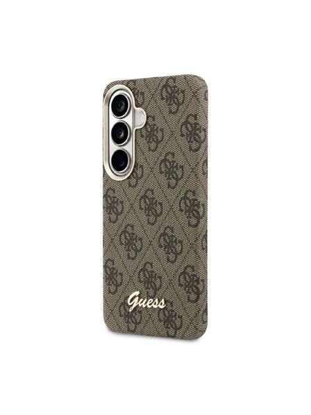 Guess Guess PU 4G Script Metal Logo Magnetic Hátlap Samsung Galaxy S26-hoz Barna