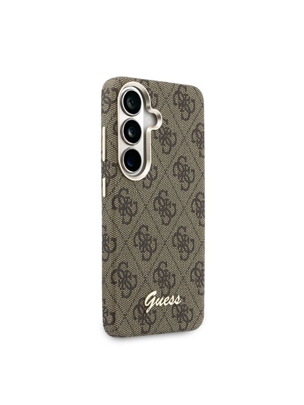 Guess Guess PU 4G Script Metal Logo Magnetic Hátlap Samsung Galaxy S26-hoz Barna