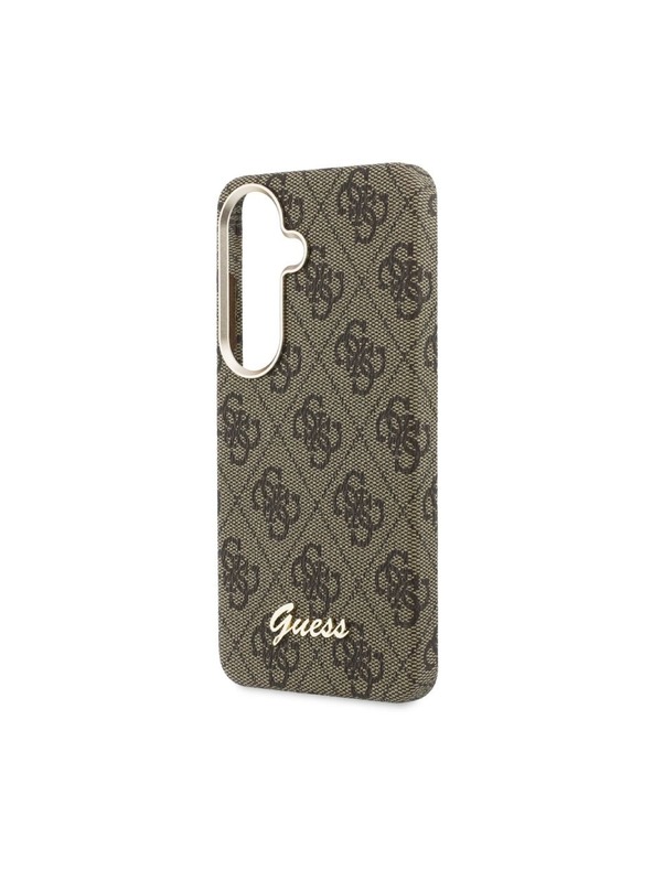 Guess Guess PU 4G Script Metal Logo Magnetic Hátlap Samsung Galaxy S26-hoz Barna