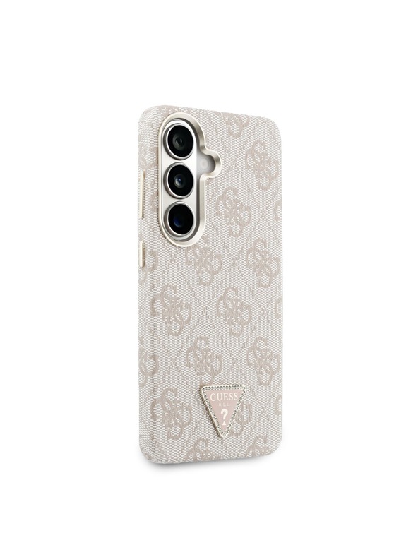 Guess Guess PU Leather 4G Strass Triangle Logo Gold Frame Magnetic Hátlap Samsung Galaxy S26-hoz Rózsaszín