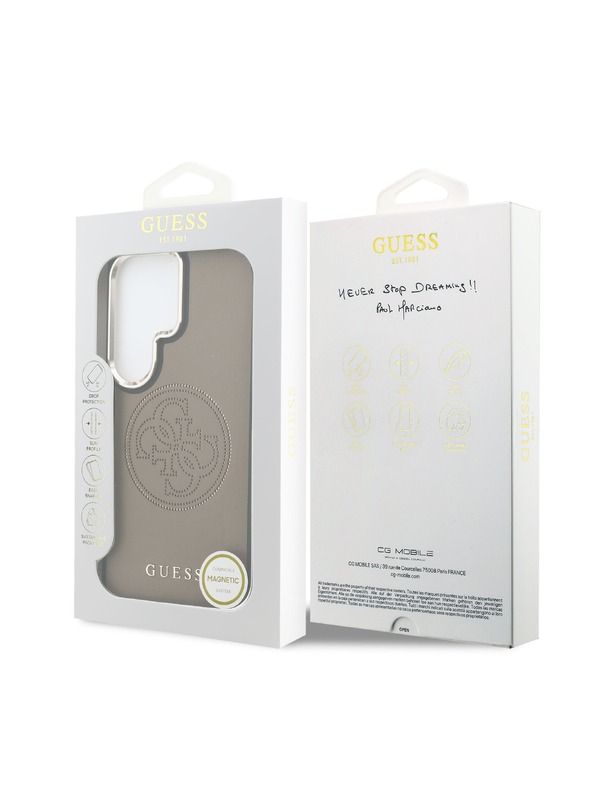 Guess Guess PU Perforált 4G Logo Mágneses Hátsó Tok Samsung Galaxy S26 Ultra Brown