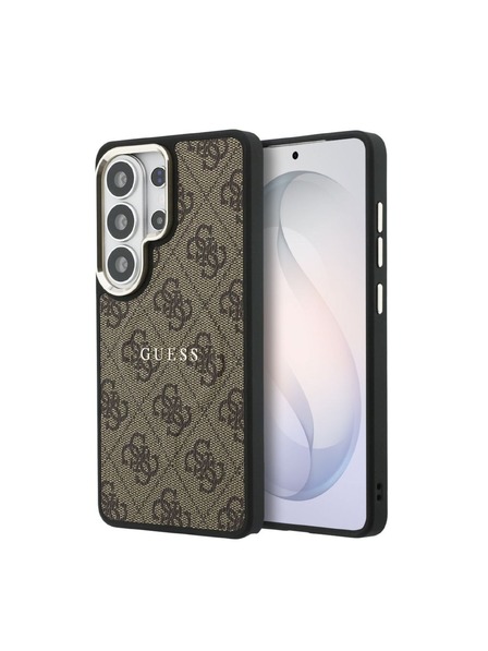Guess Guess PU Bőr 4G Arany Keret Mágneses Hátsó Tok Samsung Galaxy S26 Ultra Brown
