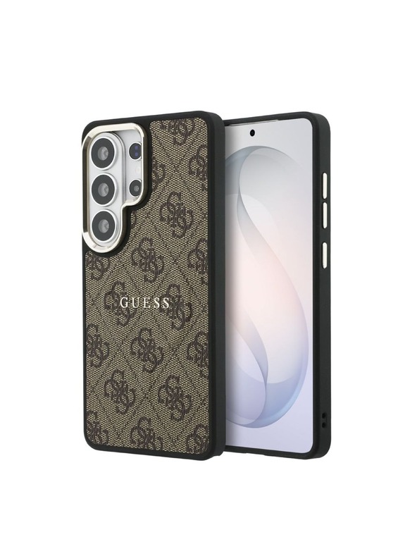 Guess Guess PU Bőr 4G Arany Keret Mágneses Hátsó Tok Samsung Galaxy S26 Ultra Brown