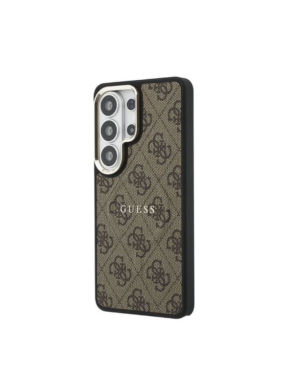 Guess Guess PU Bőr 4G Arany Keret Mágneses Hátsó Tok Samsung Galaxy S26 Ultra Brown