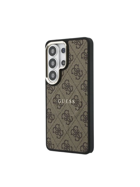 Guess Guess PU Bőr 4G Arany Keret Mágneses Hátsó Tok Samsung Galaxy S26 Ultra Brown