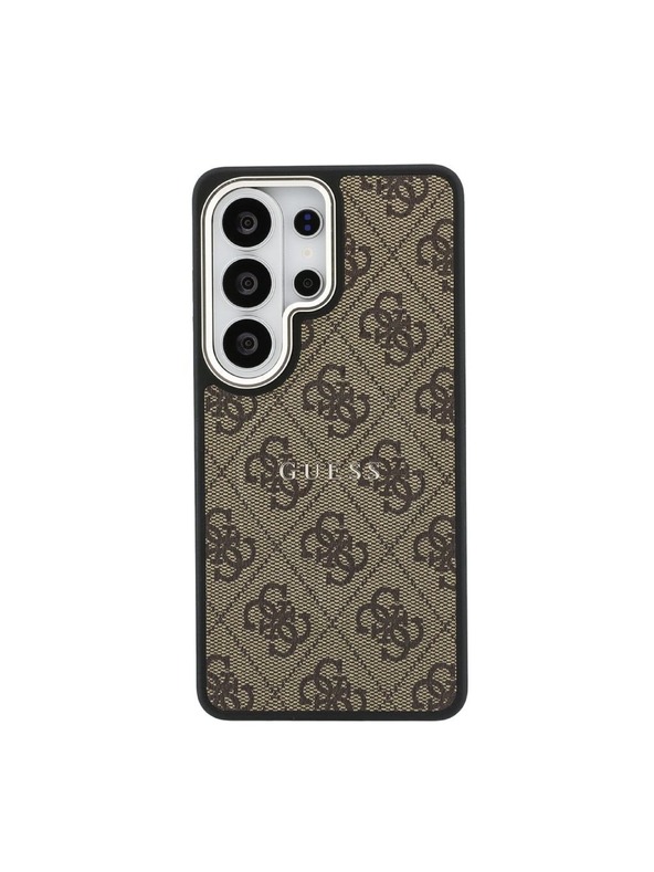 Guess Guess PU Bőr 4G Arany Keret Mágneses Hátsó Tok Samsung Galaxy S26 Ultra Brown